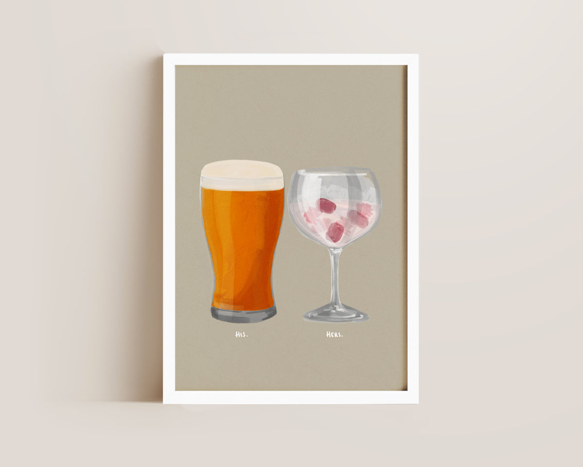 Beer & Pink Gin Couples Drink Print