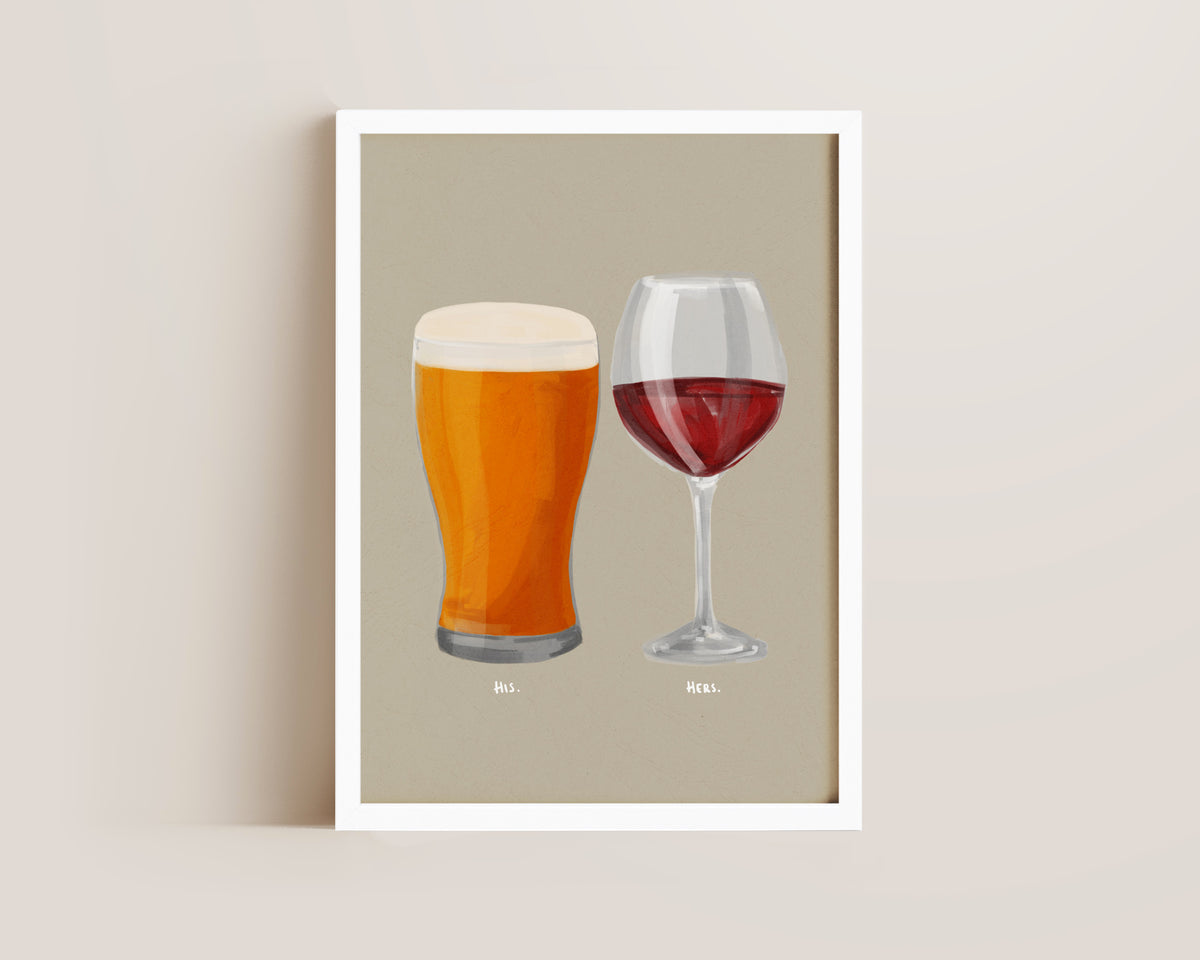 Beer & Red Wine Couples Drink Print