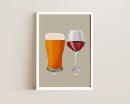 Beer & Red Wine Couples Drink Print
