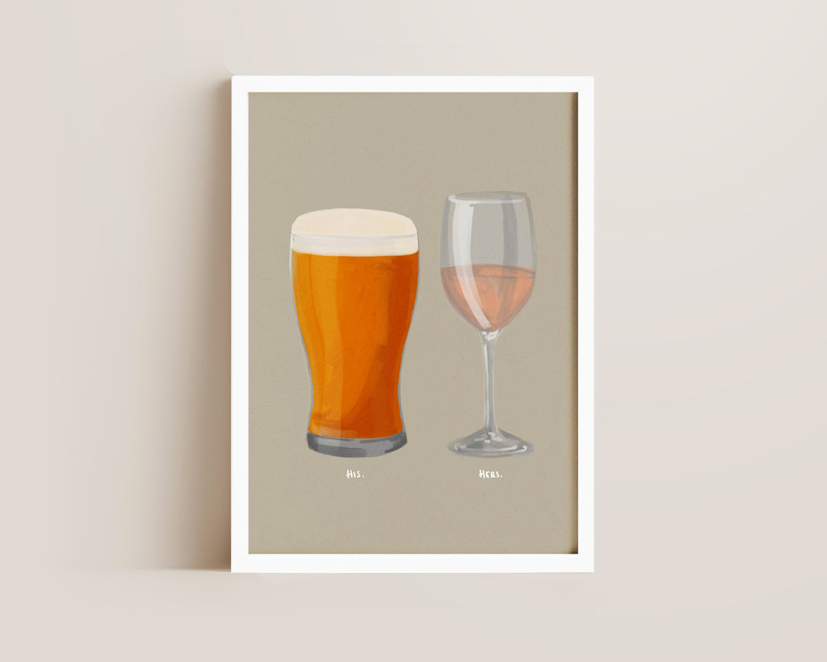 Beer & Rose Wine Couples Drink Print