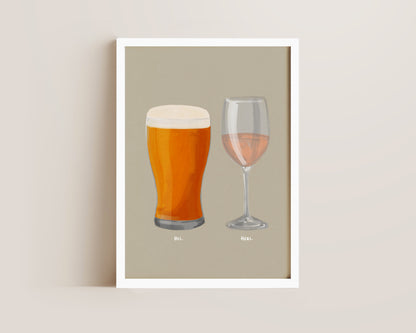 Beer & Rose Wine Couples Drink Print