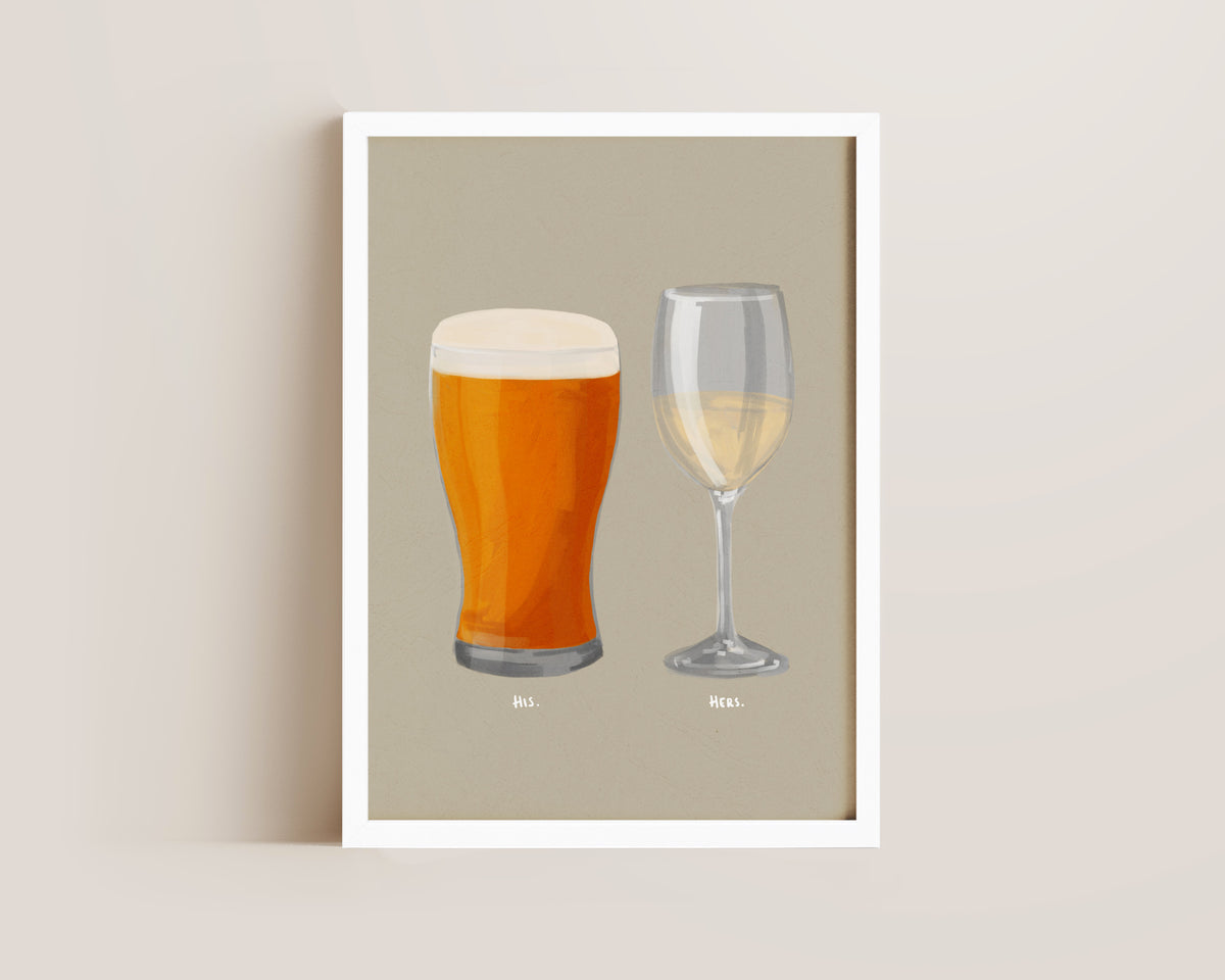 Beer & White Wine Couples Drink Print