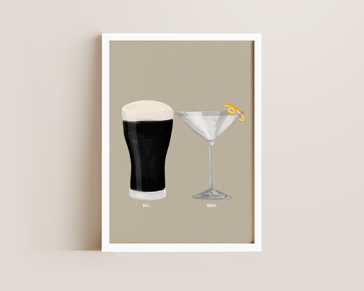 Black Stout & Dry Martini Couples Drink Print