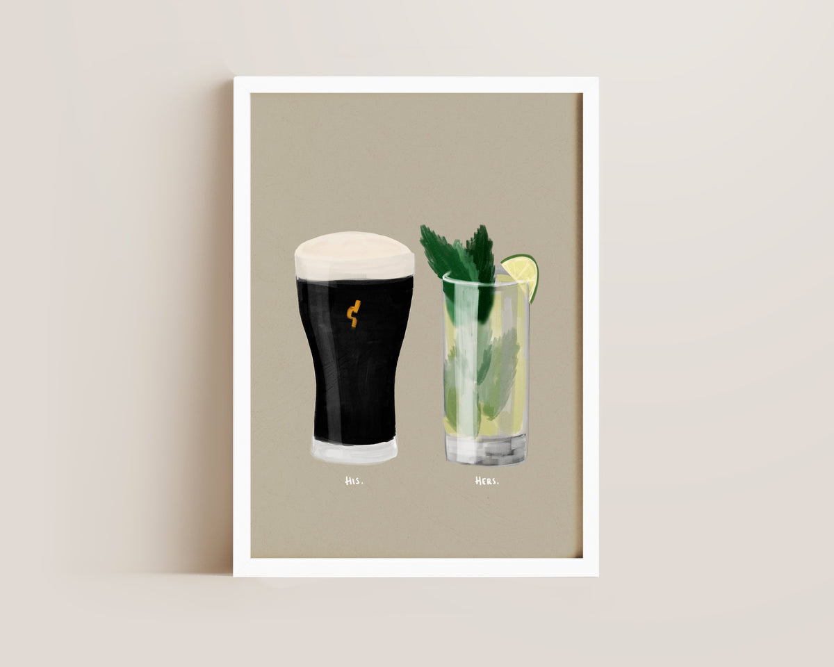 Black Stout & Mojito Couples Drink Print