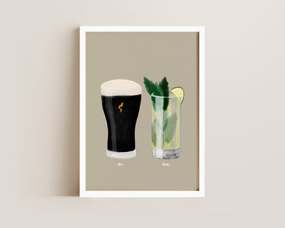 Black Stout & Mojito Couples Drink Print