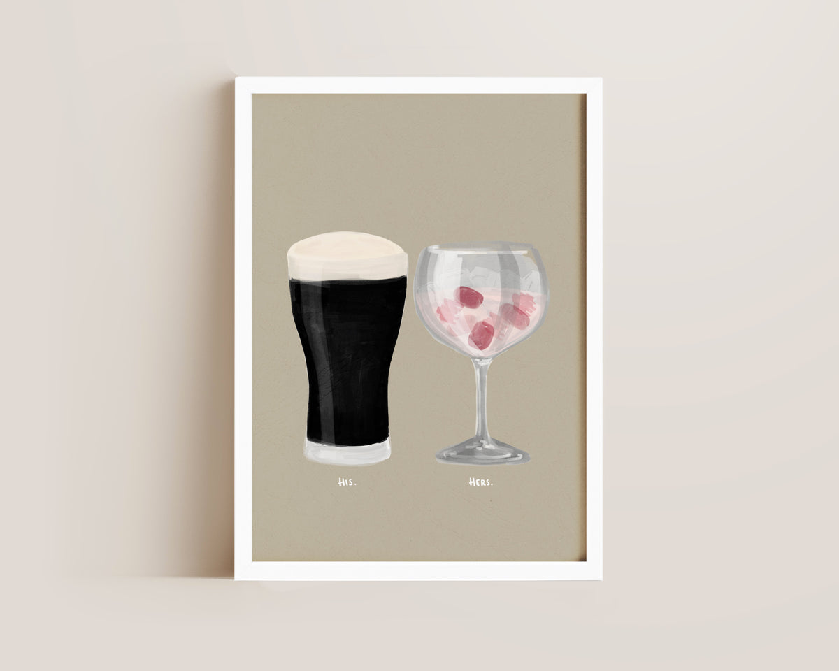 Black Stout & Pink Gin Couples Drink Print