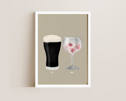 Black Stout & Pink Gin Couples Drink Print