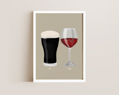 Black Stout & Red Wine Couples Drink Print