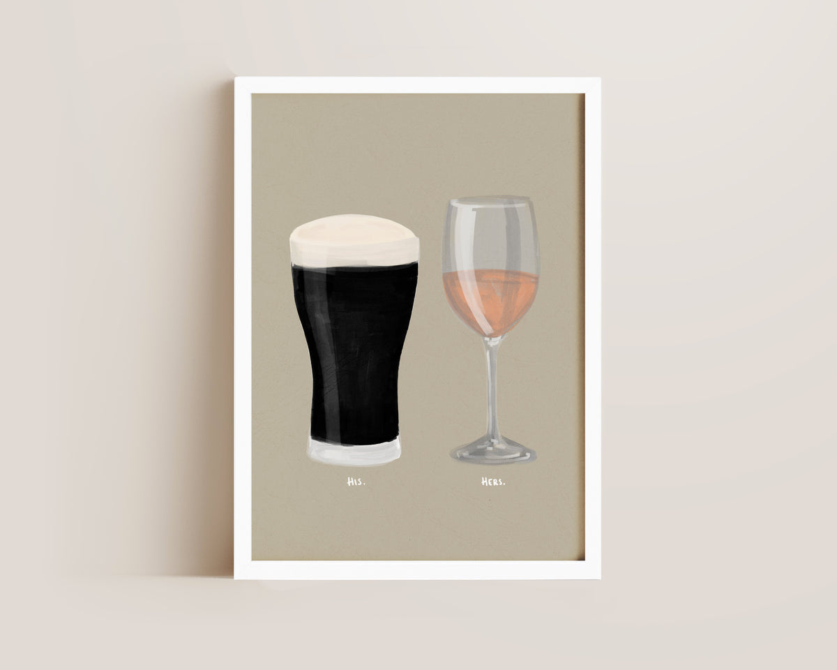 Black Stout & Rose Wine Couples Drink Print