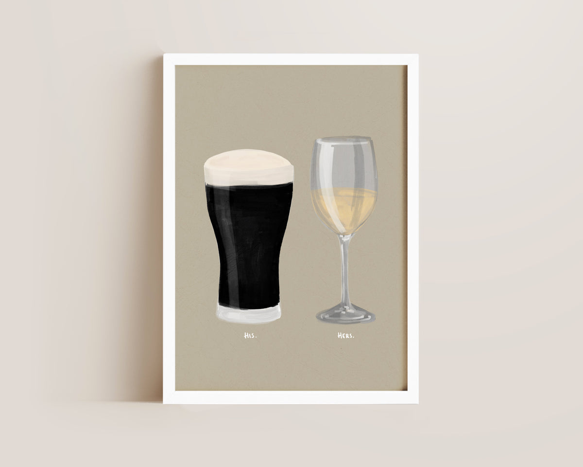 Black Stout & White Wine Couples Drink Print