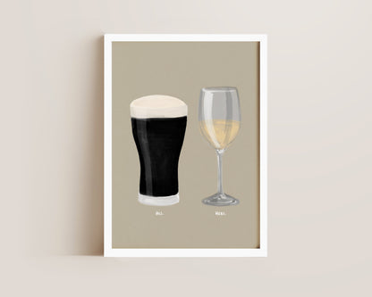 Black Stout & White Wine Couples Drink Print