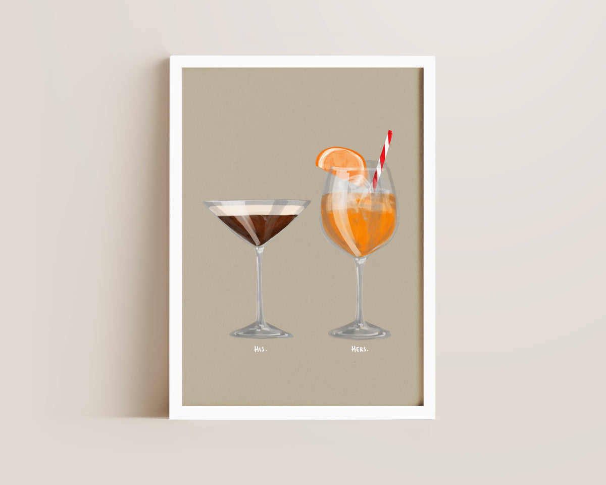 Espresso Martini & Aperol Spritz Couples Drink Print