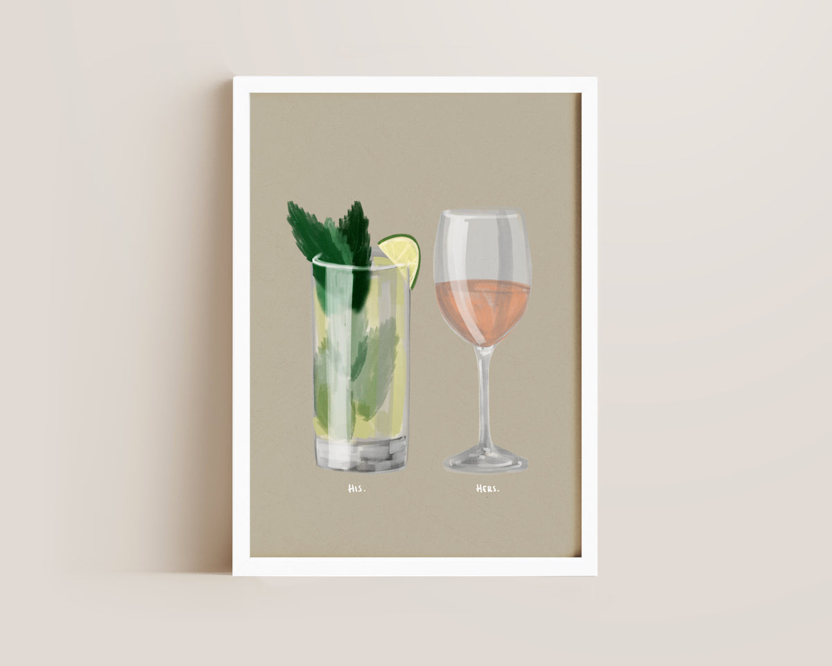 Mojito & Rose Wine Couples Drink Print