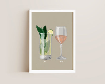 Mojito & Rose Wine Couples Drink Print