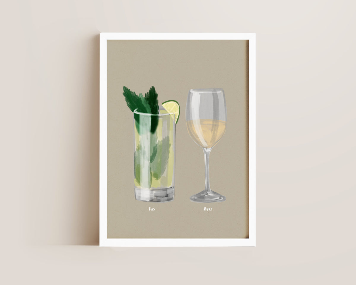Mojito & White Wine Couples Drink Print