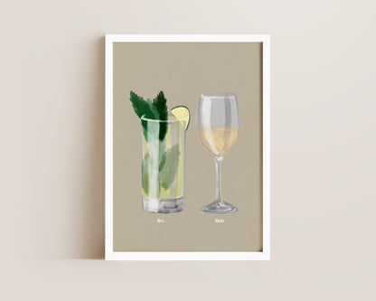 Mojito & White Wine Couples Drink Print