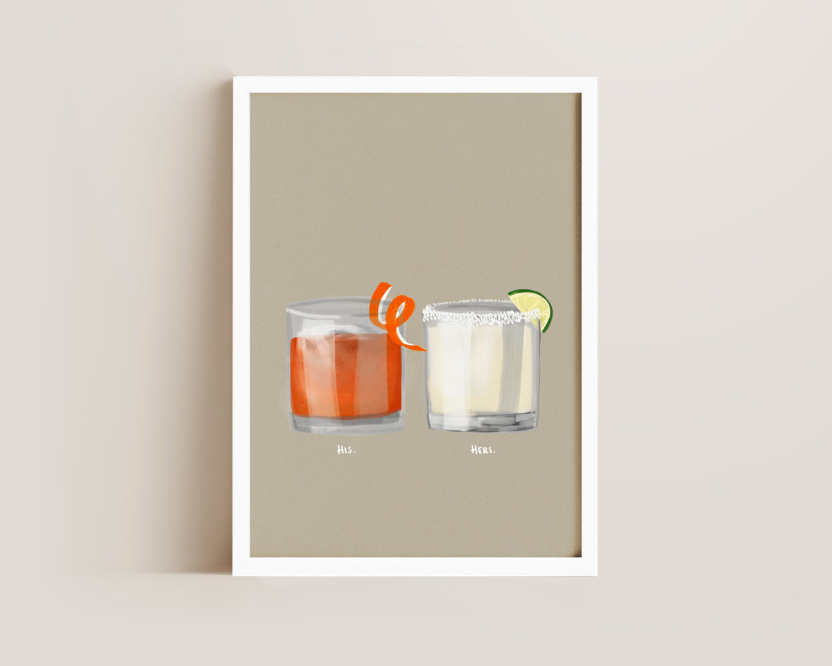 Old Fashioned & Margarita Couples Drink Print