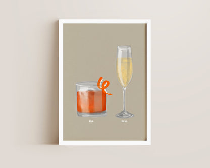 Old Fashioned & Prosecco Couples Drink Print