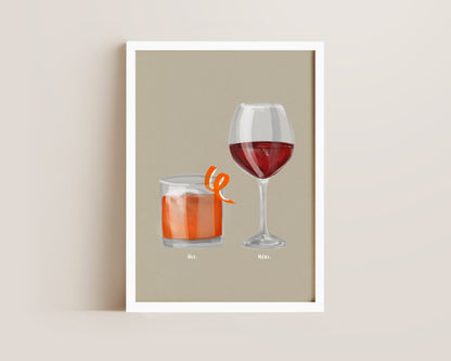 Old Fashioned & Red Wine Couples Drink Print