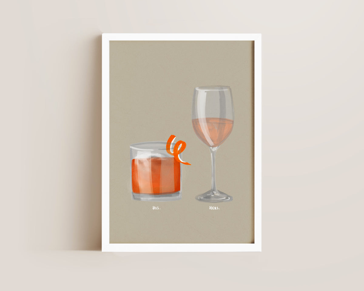Old Fashioned & Rose Wine Couples Drink Print