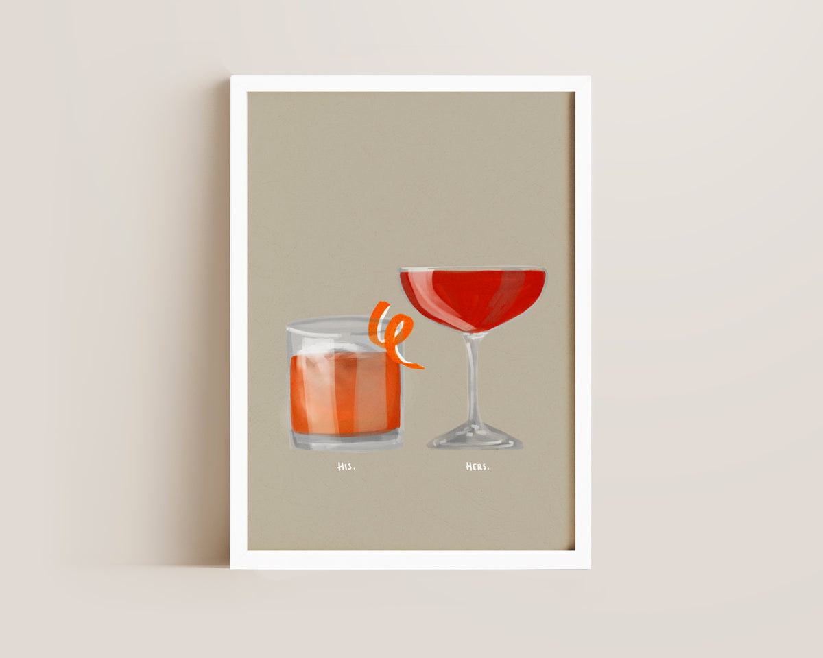 Old Fashioned & Strawberry Daiquiri Couples Drink Print
