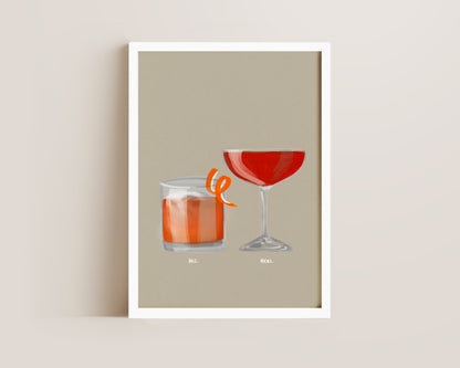 Old Fashioned & Strawberry Daiquiri Couples Drink Print