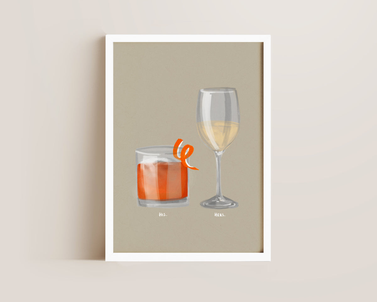 Old Fashioned & White Wine Couples Drink Print