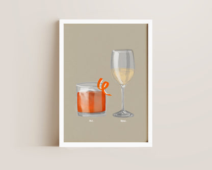 Old Fashioned & White Wine Couples Drink Print