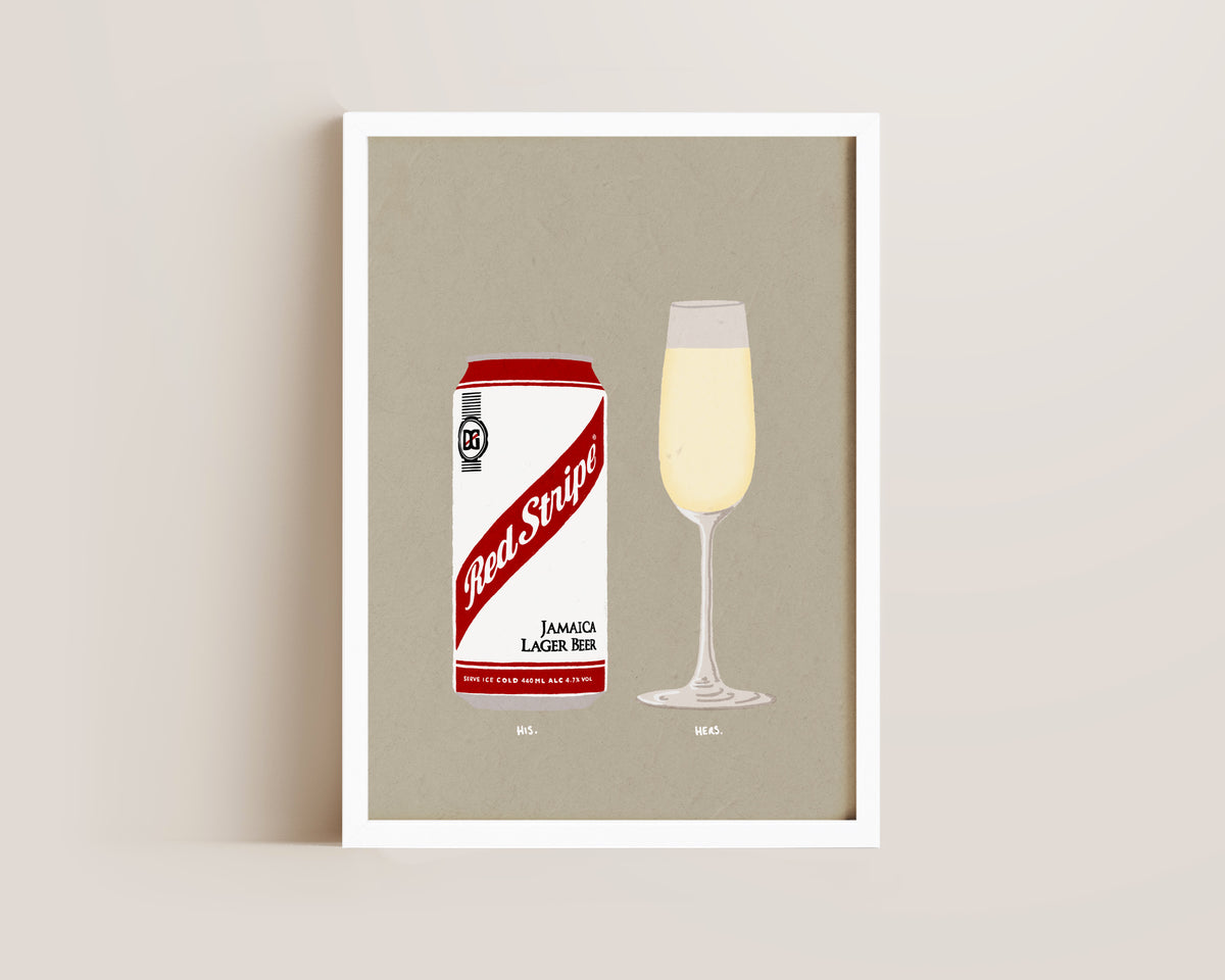 Red Stripe & Prosecco Glass Print