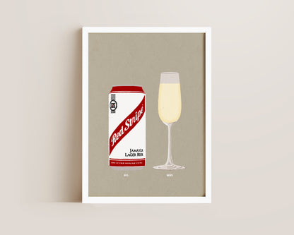 Red Stripe & Prosecco Glass Print