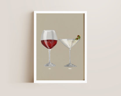 Red Wine & Dirty Martini Couples Drink Print