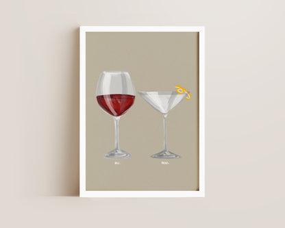 Red Wine & Dry Martini Couples Drink Print