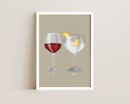 Red Wine & G&T Couples Drink Print