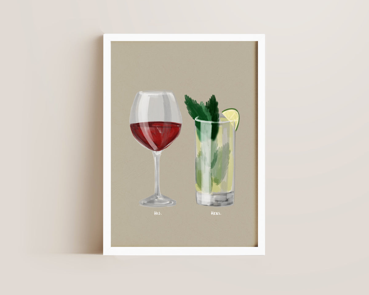 Red Wine & Mojito Couples Drink Print