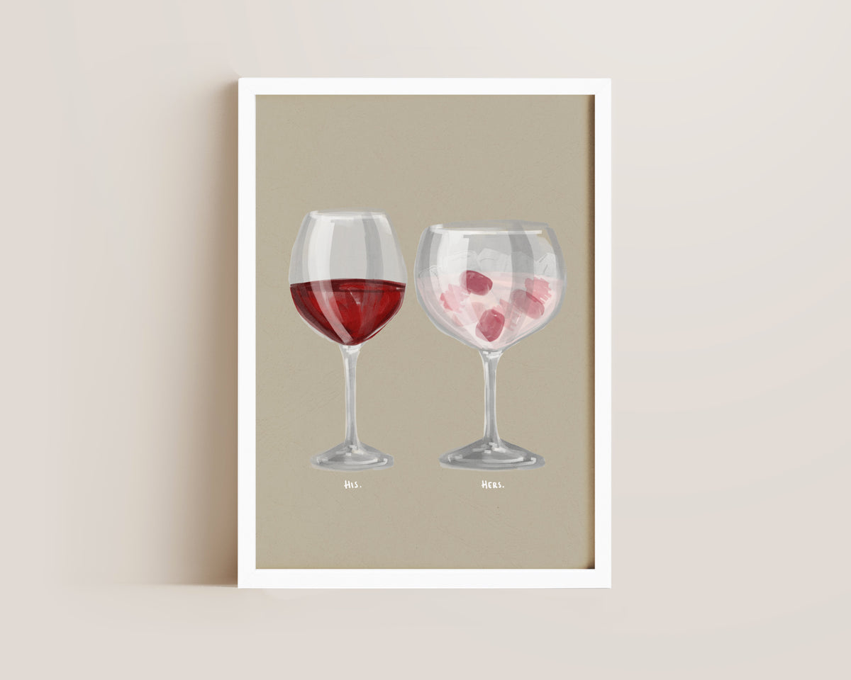 Red Wine & Pink Gin Couples Drink Print