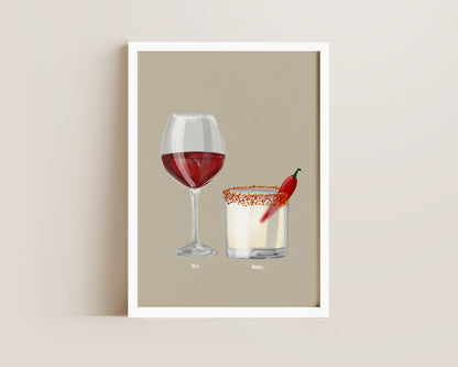 Red Wine & Spicy Margarita Couples Drink Print
