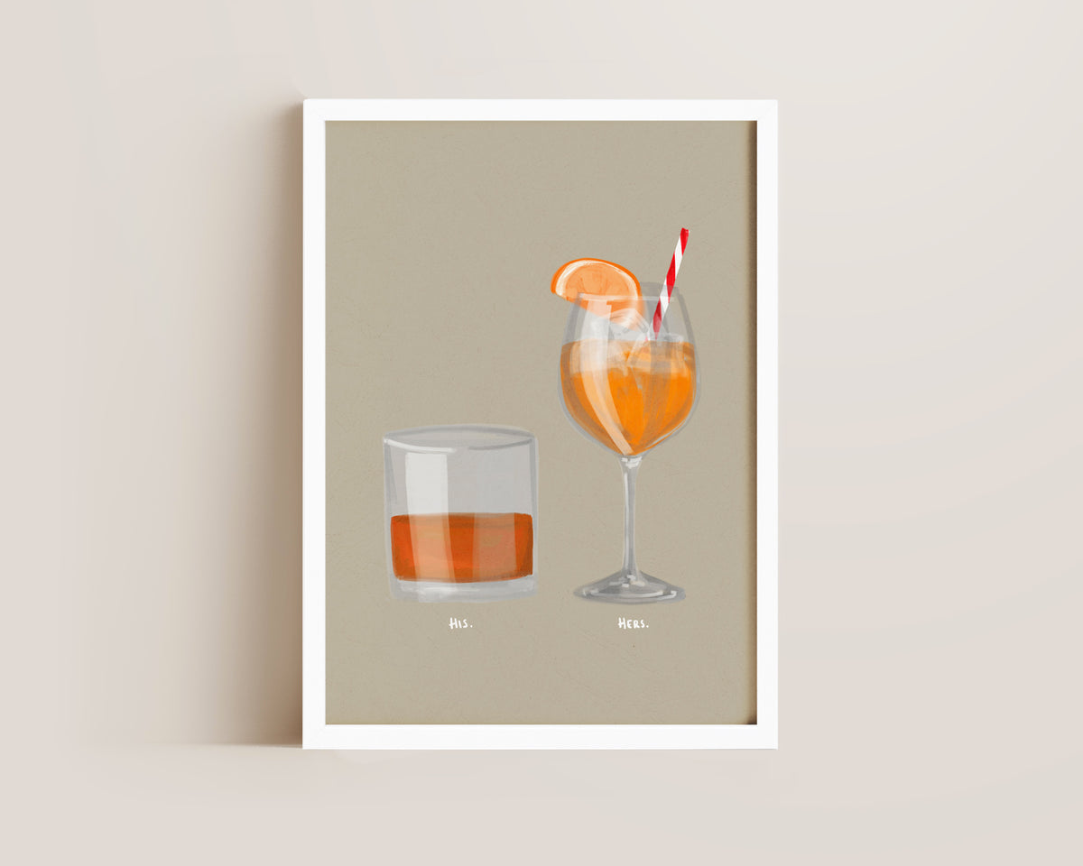 Whisky & Aperol Spritz Couples Drink Print