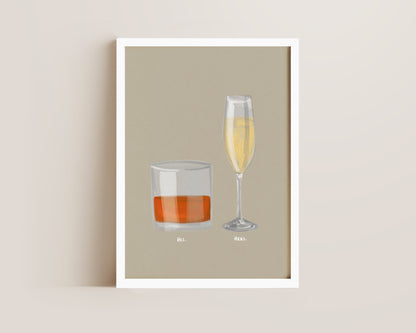 Whisky & Prosecco Couples Drink Print