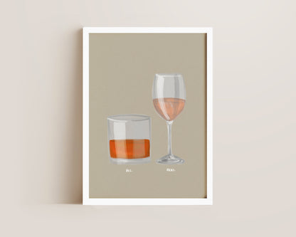 Whisky & Rose Wine Couples Drink Print