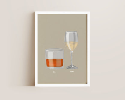 Whisky & White Wine Couples Drink Print