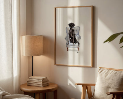 Black Labrador in Chair Print