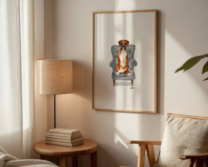 Boxer Dog in Chair Print