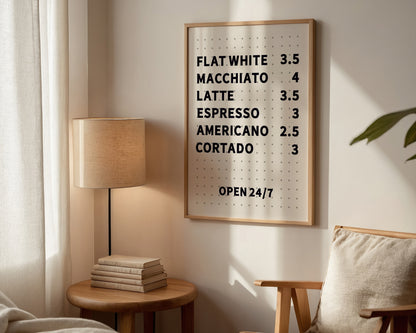 Coffee Menu Board Print