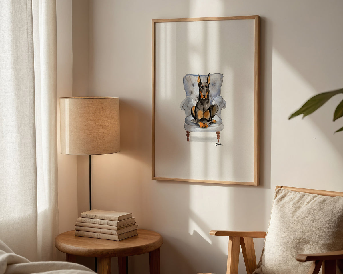 Doberman in Chair Print