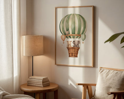 Elephant In Hot Air Balloon Print
