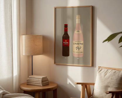 Estrella Bottle & Chicken Wine Print