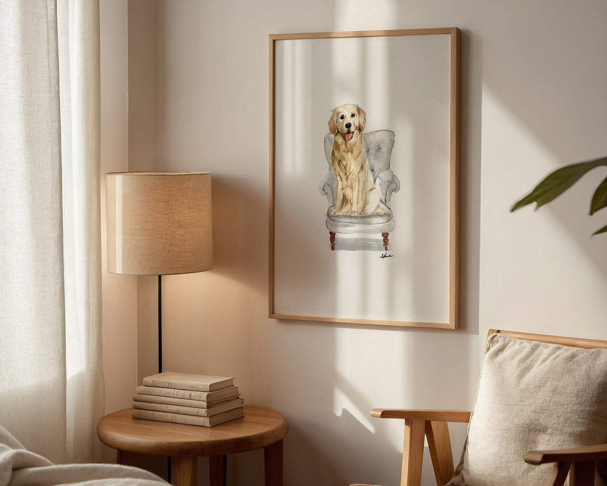 Golden Retriever in Chair Print