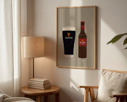 Guinness & Estrella Bottle Print