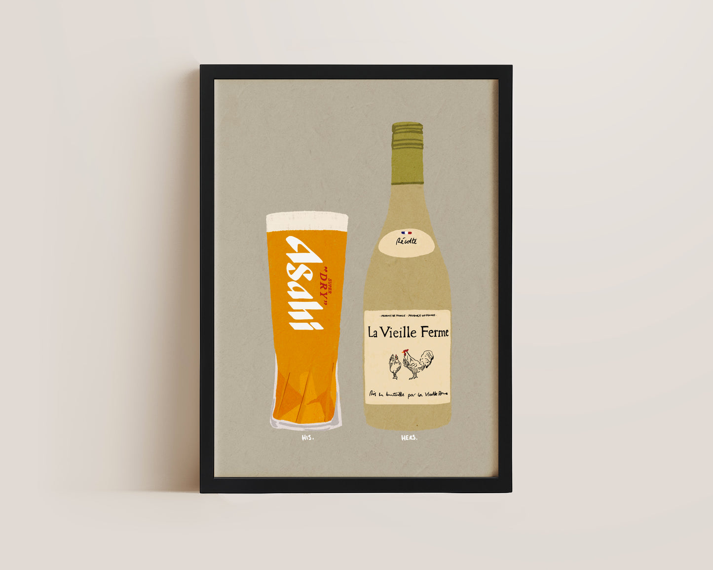 Asahi & White Chicken Wine Print