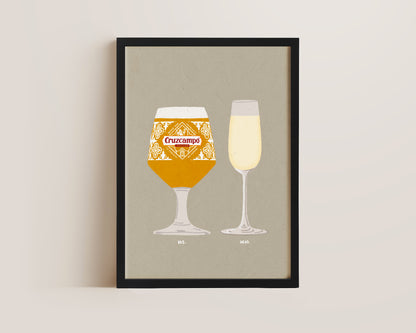 Cruzcampo & Prosecco Glass Print